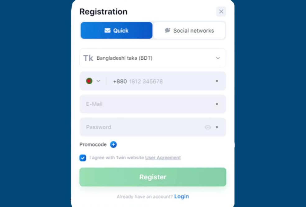 1win registration Bangladesh